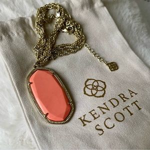 KENDRA SCOTT | REID NECKLACE CORAL FACETED PENDANT | GOLD TONE | 30" LONG